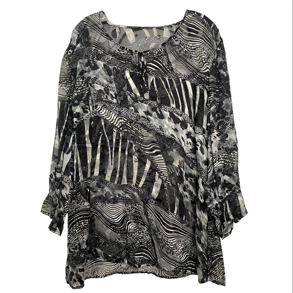 Vintage Silk Blend Sheer Tunic Beach Cover Up Black & White Zebra Animal Print L - Picture 1 of 11